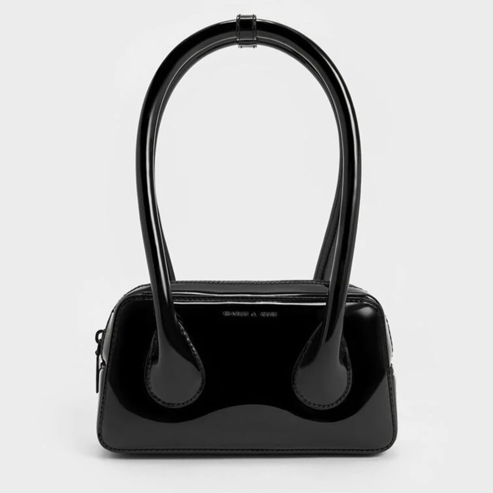 Charles & Keith Lula Patent Double Handle Bag Black